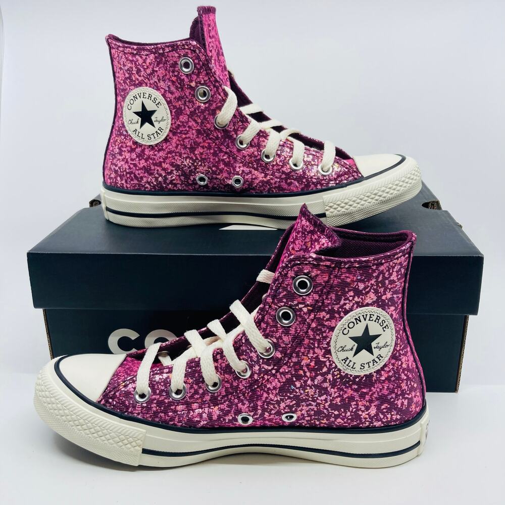 Converse Chuck Taylor All Star Glitter Hi Shoes Womens 6 Orchid Purple Glam NIB